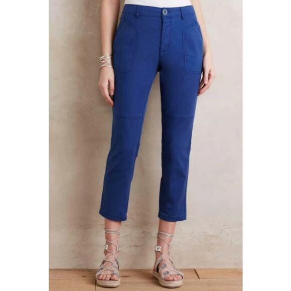 Anthropologie Hei Hei Billie Pants 27 Cropped Trouser Button Fly Blue Sapphire - Picture 1 of 10